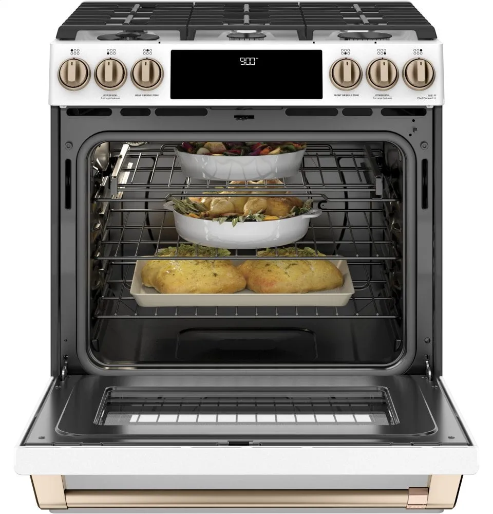 Cafe C2S900P4MW2 Caf 30" Smart Slide-In, Front-Control, Dual-Fuel Range With Warming Drawer