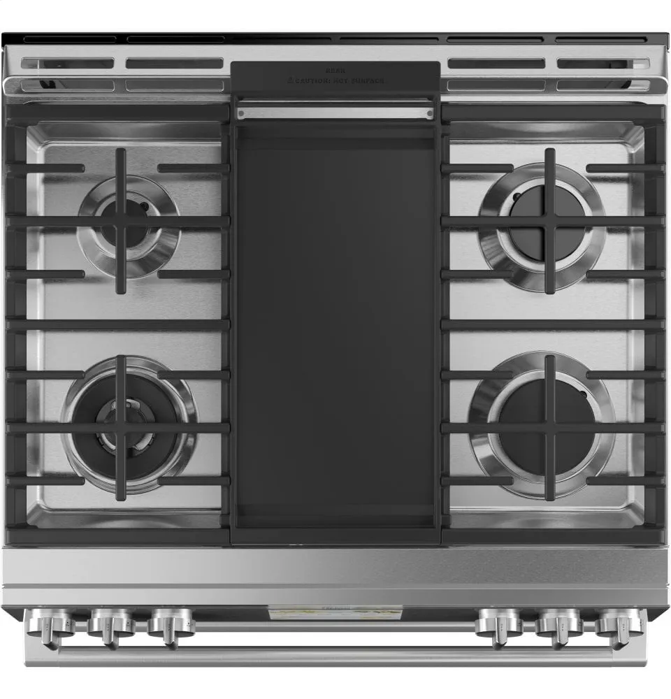 Cafe C2S950M2NS5 Caf 30" Smart Slide-In, Front-Control, Dual-Fuel, Double-Oven Range With Convection In Platinum Glass