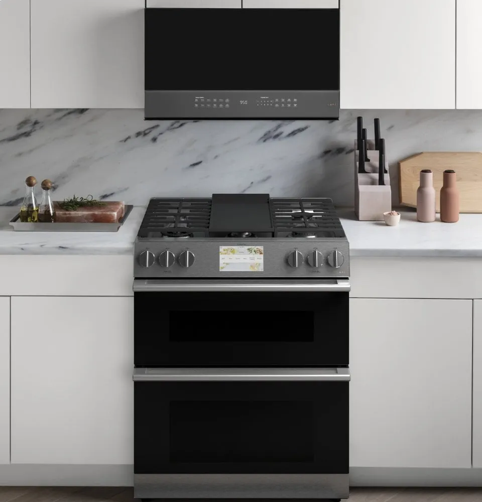 Cafe C2S950M2NS5 Caf 30" Smart Slide-In, Front-Control, Dual-Fuel, Double-Oven Range With Convection In Platinum Glass