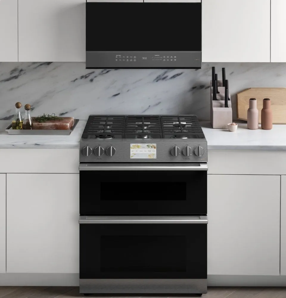 Cafe C2S950M2NS5 Caf 30" Smart Slide-In, Front-Control, Dual-Fuel, Double-Oven Range With Convection In Platinum Glass