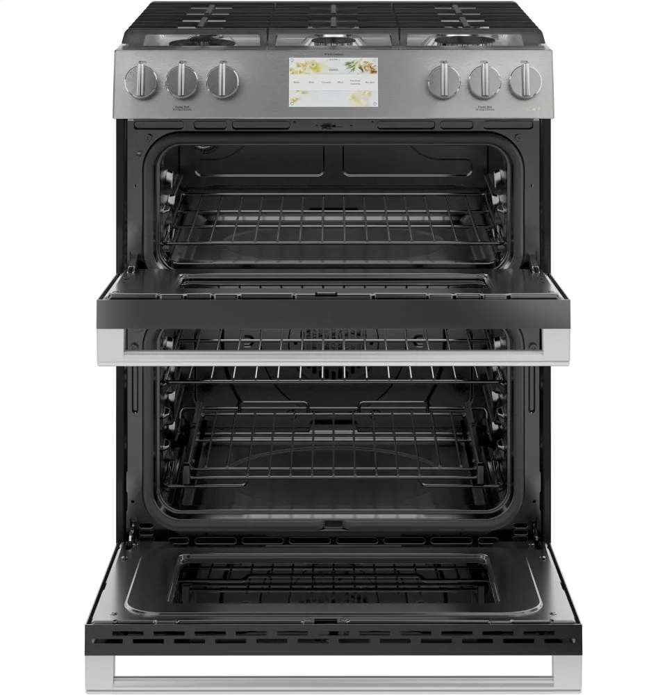 Cafe C2S950M2NS5 Caf 30" Smart Slide-In, Front-Control, Dual-Fuel, Double-Oven Range With Convection In Platinum Glass
