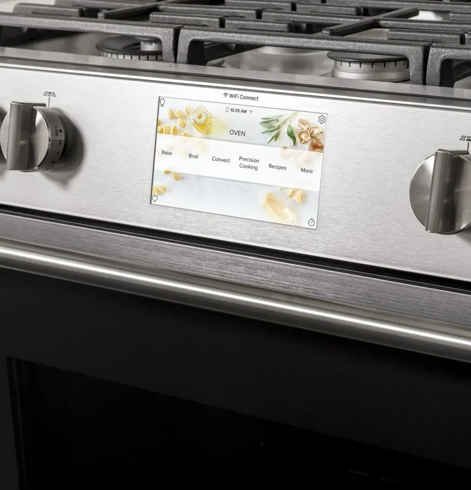 Cafe C2S950M2NS5 Caf 30" Smart Slide-In, Front-Control, Dual-Fuel, Double-Oven Range With Convection In Platinum Glass