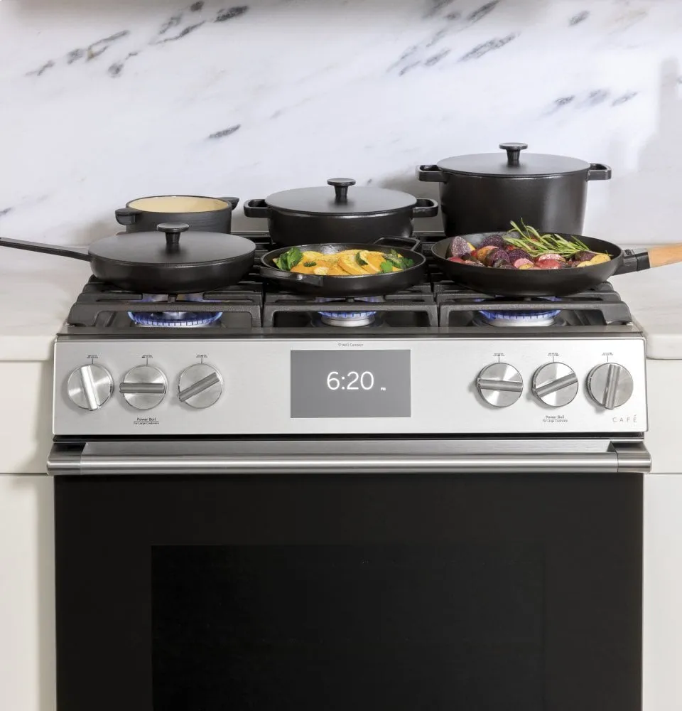 Cafe C2S950M2NS5 Caf 30" Smart Slide-In, Front-Control, Dual-Fuel, Double-Oven Range With Convection In Platinum Glass