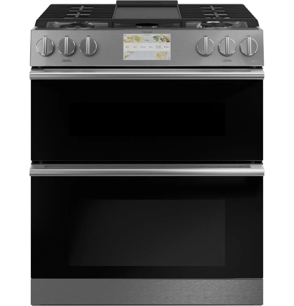 Cafe C2S950M2NS5 Caf 30" Smart Slide-In, Front-Control, Dual-Fuel, Double-Oven Range With Convection In Platinum Glass