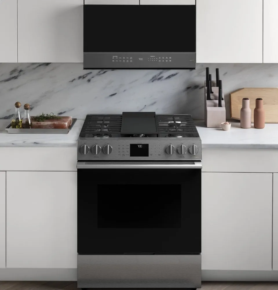 Cafe CGS700M2NS5 Caf 30" Smart Slide-In, Front-Control, Gas Range With Convection Oven In Platinum Glass