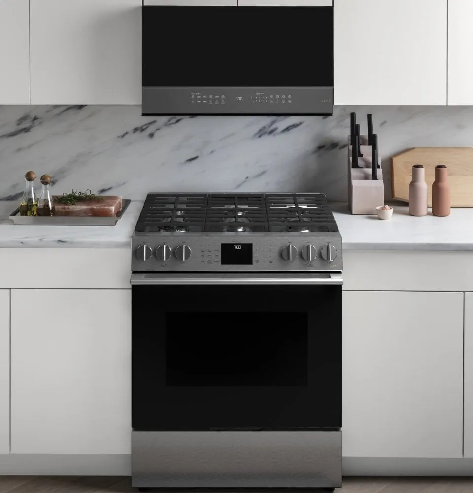 Cafe CGS700M2NS5 Caf 30" Smart Slide-In, Front-Control, Gas Range With Convection Oven In Platinum Glass