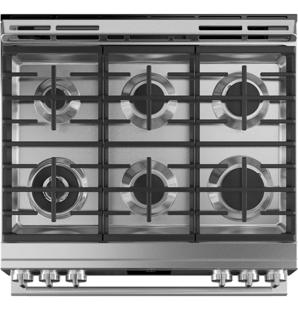 Cafe CGS700M2NS5 Caf 30" Smart Slide-In, Front-Control, Gas Range With Convection Oven In Platinum Glass