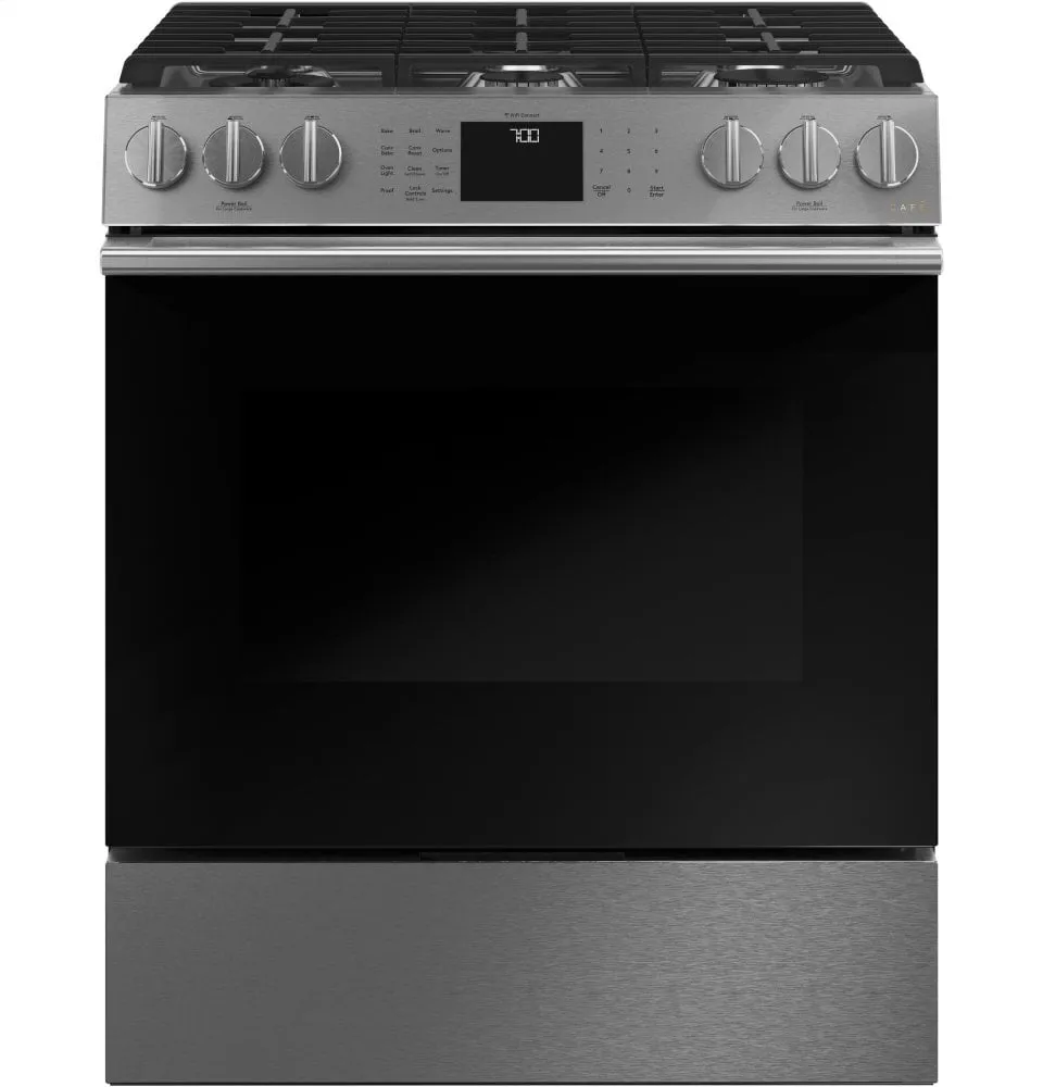 Cafe CGS700M2NS5 Caf 30" Smart Slide-In, Front-Control, Gas Range With Convection Oven In Platinum Glass Slide In Ranges front control slide-in stove