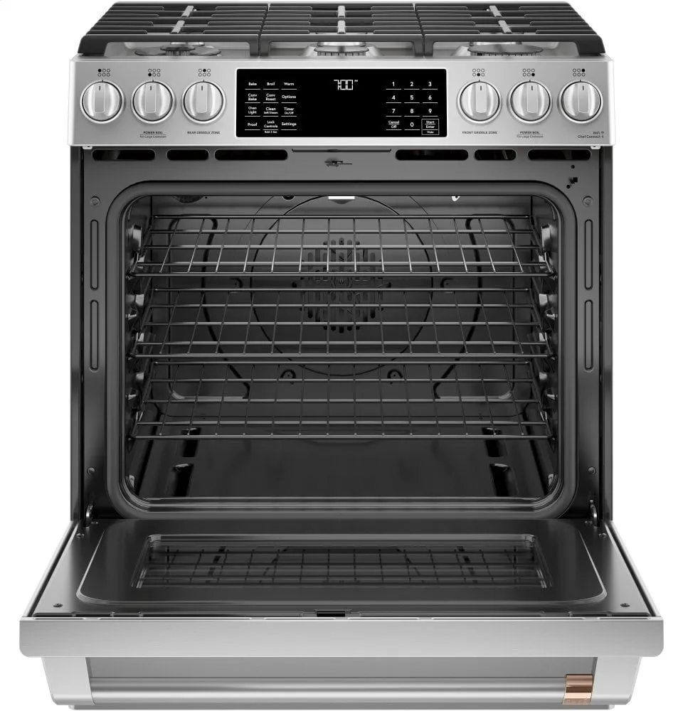 Cafe CGS700P2MS1 Caf 30" Smart Slide-In, Front-Control, Gas Range With Convection Oven