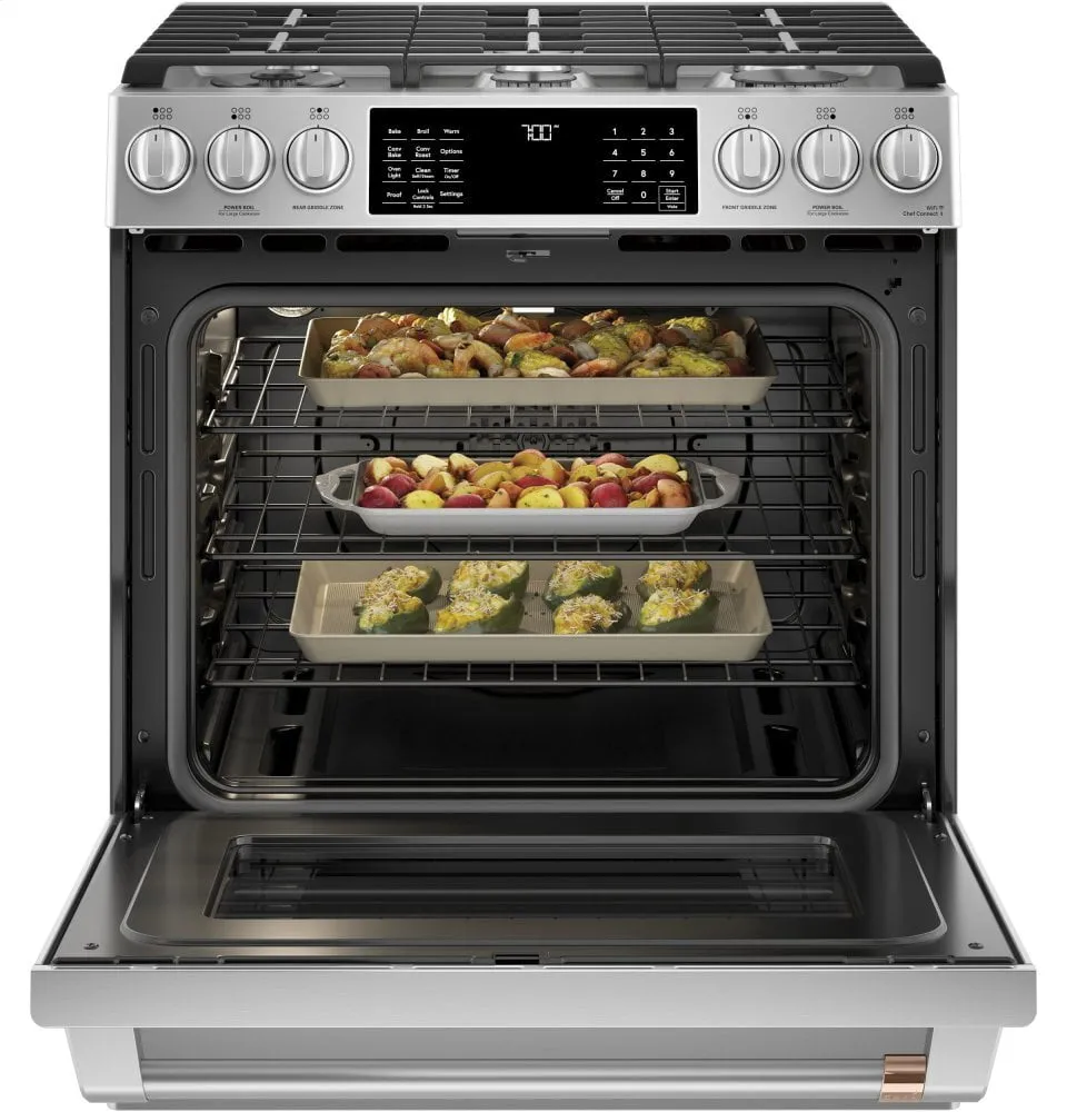 Cafe CGS700P2MS1 Caf 30" Smart Slide-In, Front-Control, Gas Range With Convection Oven