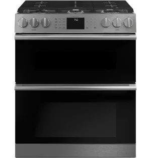 Cafe CGS750M2NS5 Caf 30" Smart Slide-In, Front-Control, Gas Double-Oven Range With Convection In Platinum Glass Slide In Ranges front control slide-in stove