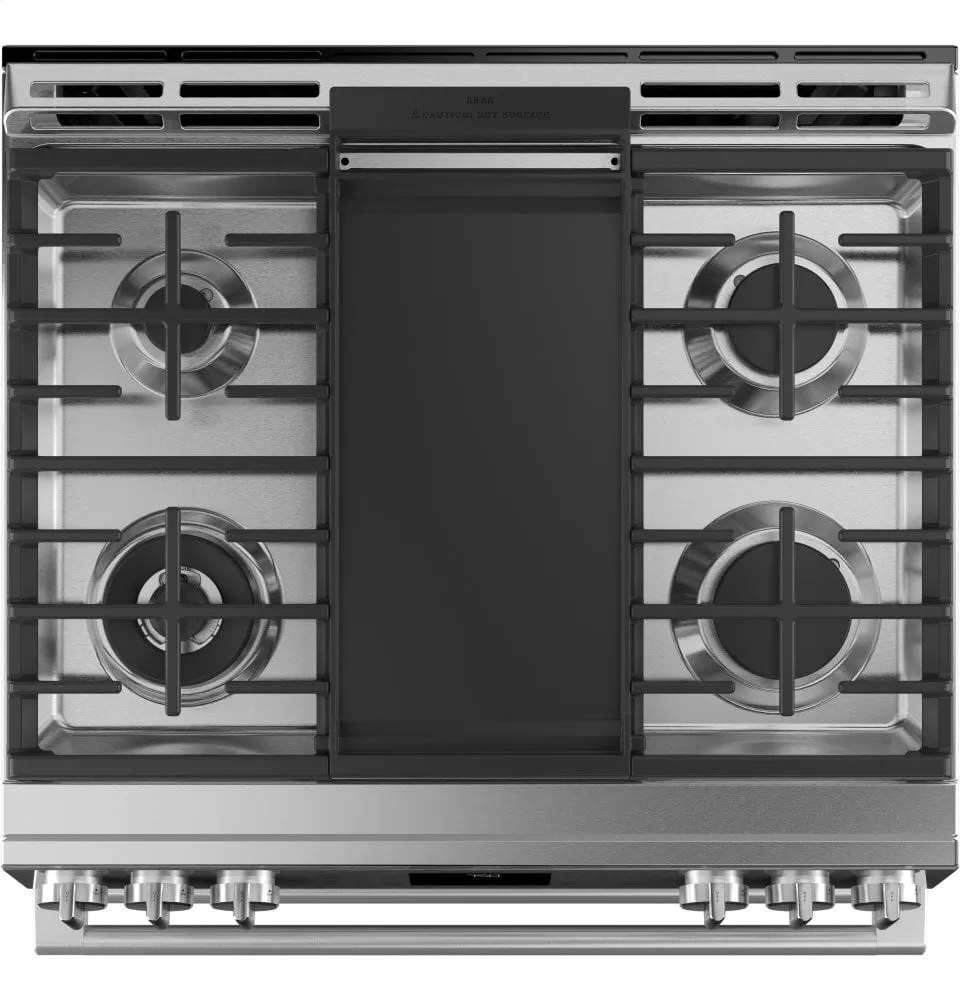 Cafe CGS750M2NS5 Caf 30" Smart Slide-In, Front-Control, Gas Double-Oven Range With Convection In Platinum Glass