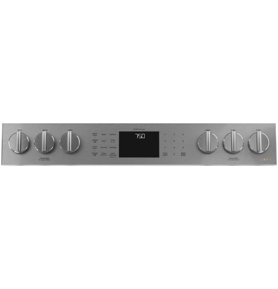 Cafe CGS750M2NS5 Caf 30" Smart Slide-In, Front-Control, Gas Double-Oven Range With Convection In Platinum Glass