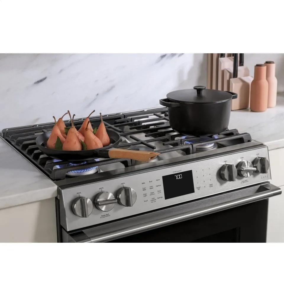 Cafe CGS750M2NS5 Caf 30" Smart Slide-In, Front-Control, Gas Double-Oven Range With Convection In Platinum Glass