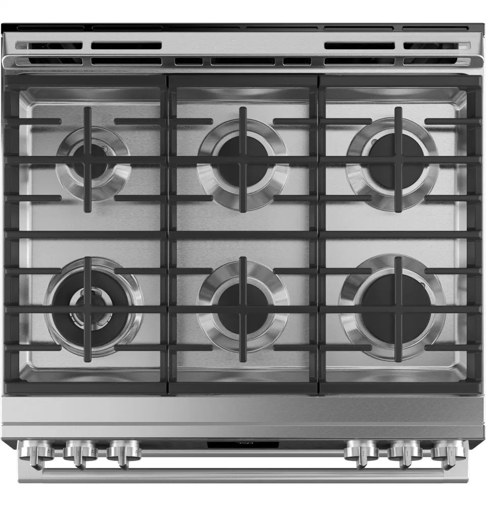 Cafe CGS750M2NS5 Caf 30" Smart Slide-In, Front-Control, Gas Double-Oven Range With Convection In Platinum Glass