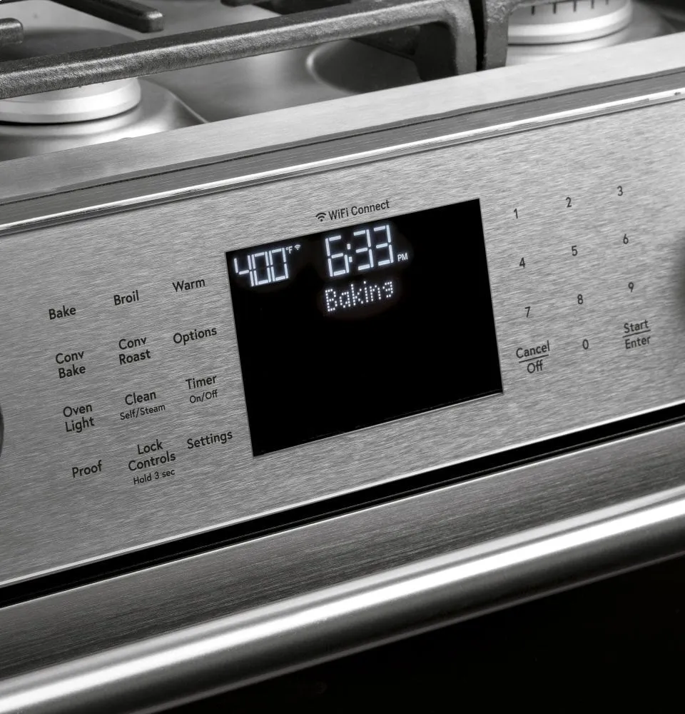 Cafe CGS750M2NS5 Caf 30" Smart Slide-In, Front-Control, Gas Double-Oven Range With Convection In Platinum Glass