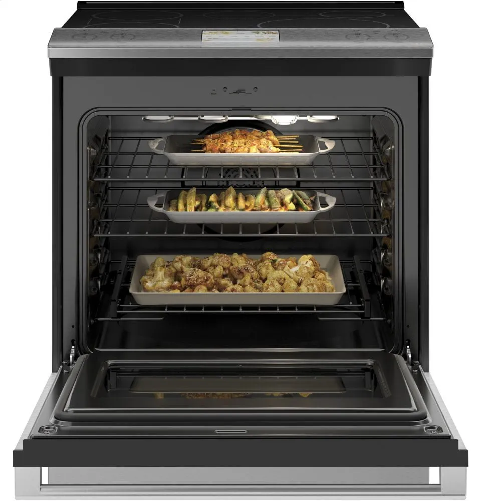 Cafe CHS900M2NS5 Caf 30" Smart Slide-In, Front-Control, Induction And Convection Range In Platinum Glass