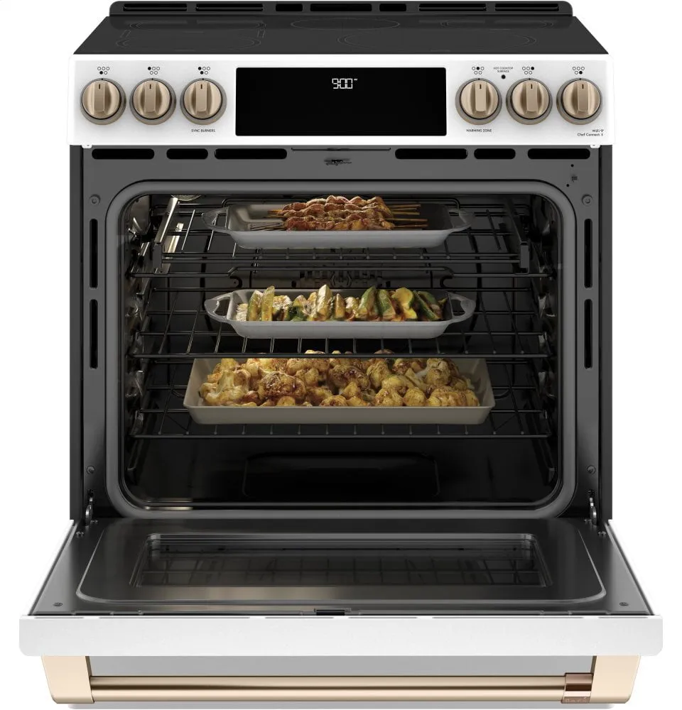 Cafe CHS900P4MW2 Caf 30" Smart Slide-In, Front-Control, Induction And Convection Range With Warming Drawer