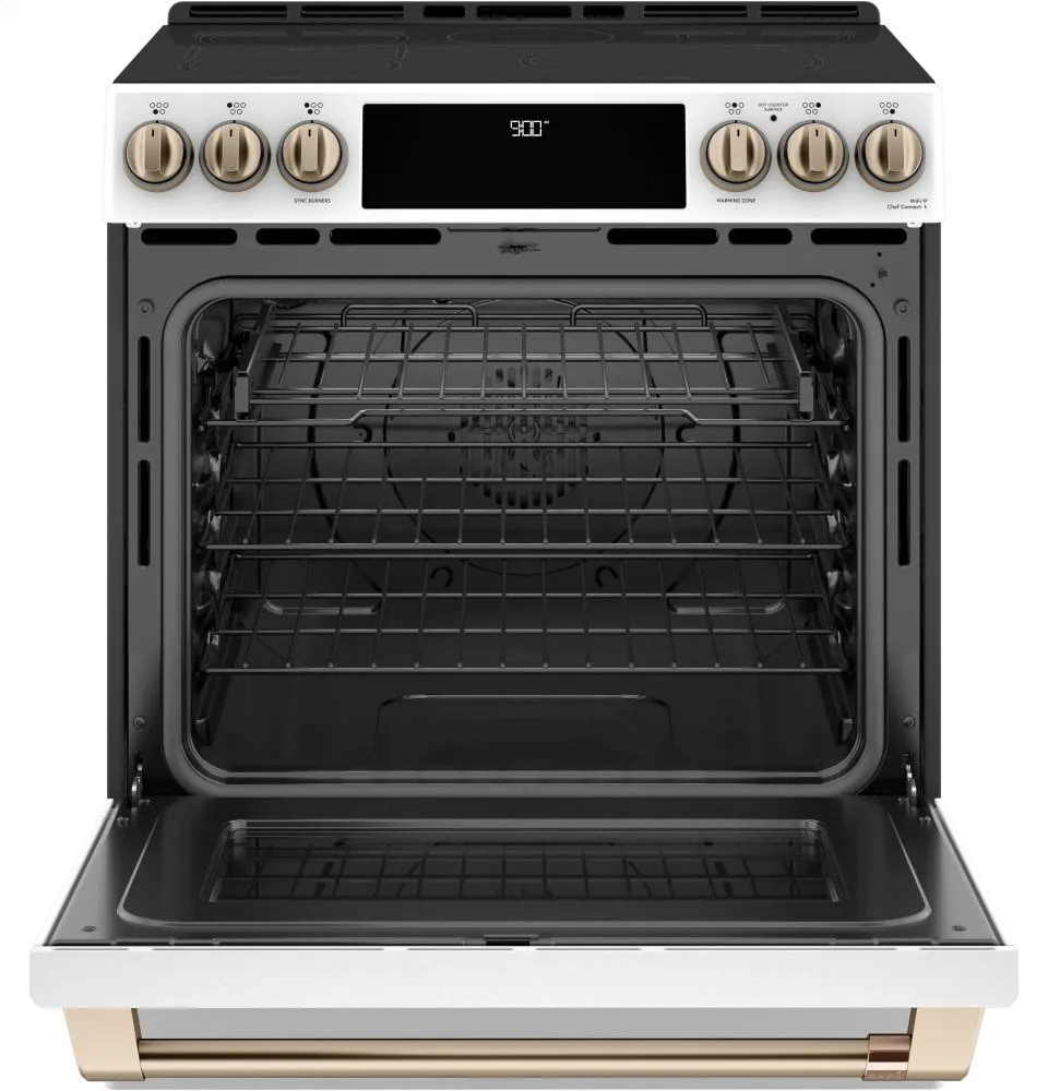 Cafe CHS900P4MW2 Caf 30" Smart Slide-In, Front-Control, Induction And Convection Range With Warming Drawer