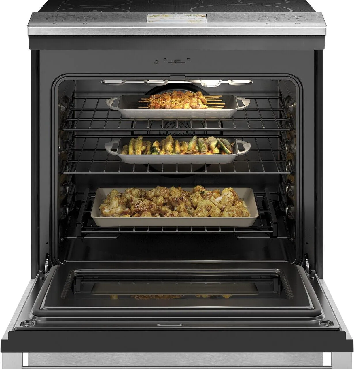 Cafe CHS90XM2NS5 Caf 30" Smart Slide-In, Front-Control, Induction And Convection Range With In-Oven Camera In Platinum Glass