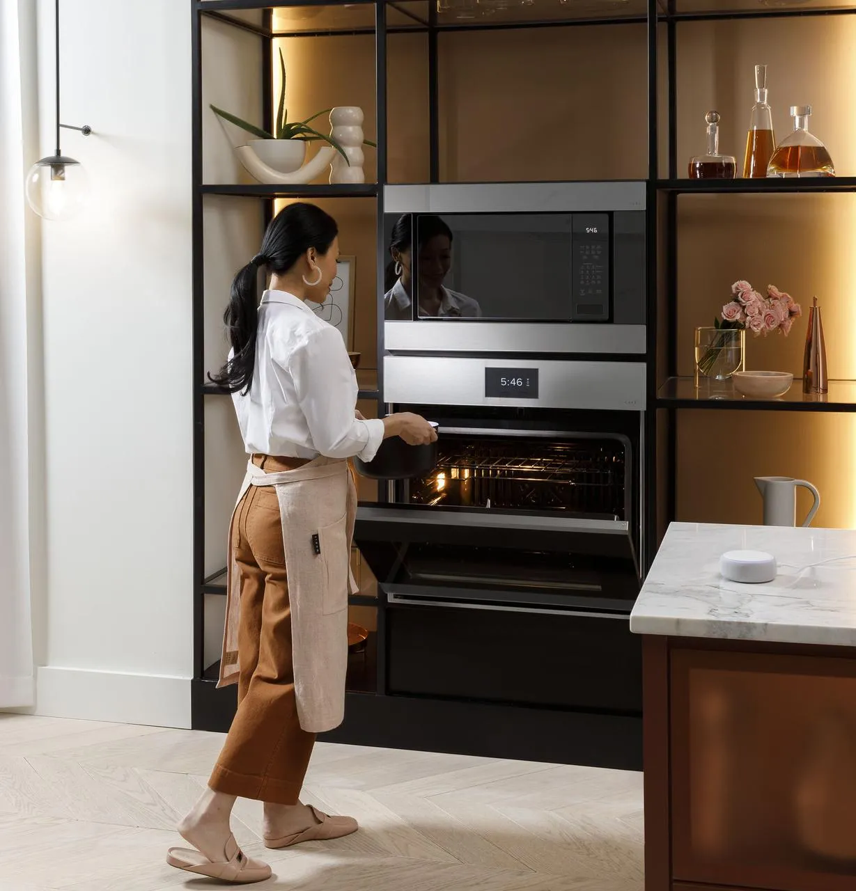 Cafe CTD90DM2NS5 Caf&#8482; Minimal Series 30" Smart Built-In Convection Double Wall Oven In Platinum Glass