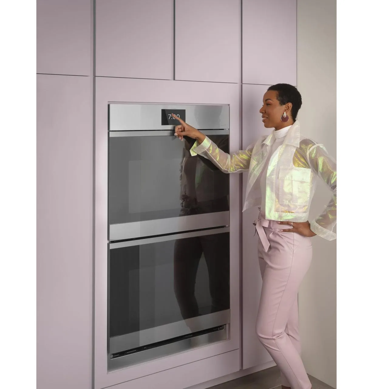 Cafe CTD90DM2NS5 Caf&#8482; Minimal Series 30" Smart Built-In Convection Double Wall Oven In Platinum Glass