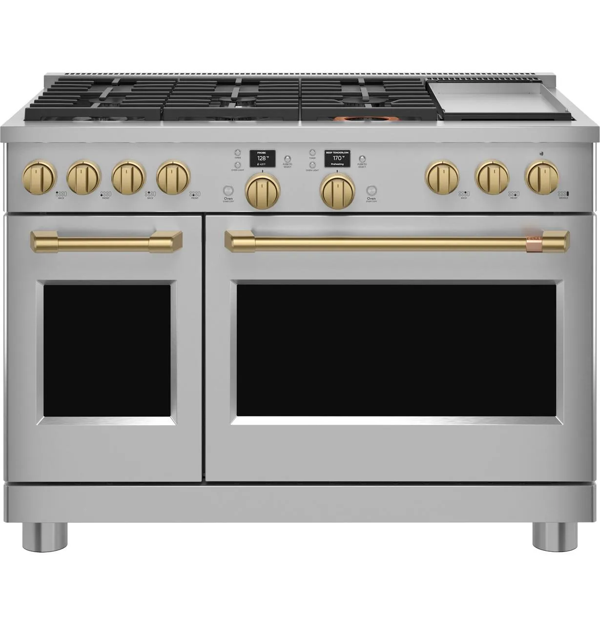 Cafe CXPR8HKPTCG Caf&#8482; 48" Brushed Brass Handle & Knob Set For Pro Range And Rangetop