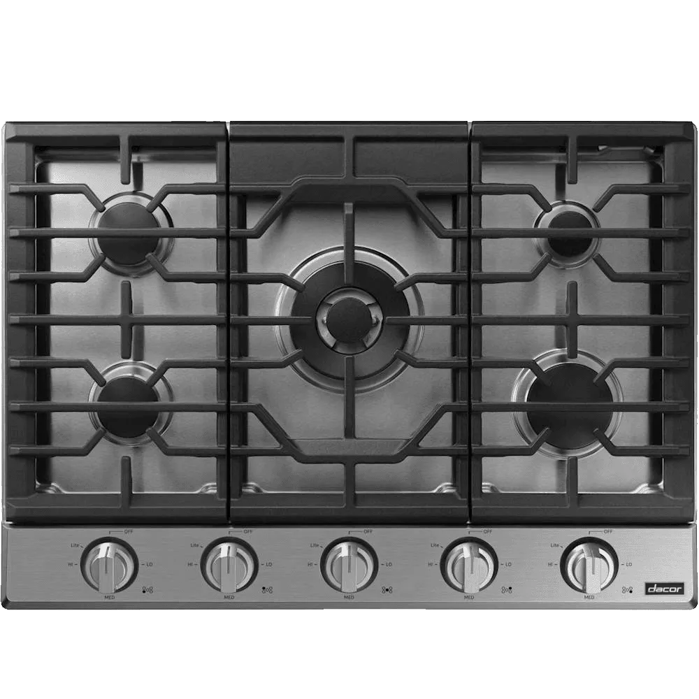 Dacor DTG30P875NS Transitional 30" Gas Cooktop, Silver Stainless Steel, Natural Gas/Liquid Propane Gas natural gas range with griddle