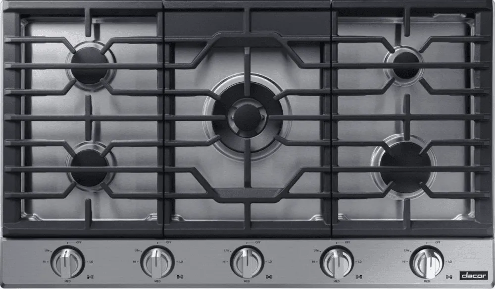 Dacor DTG36P875NS Transitional 36" Gas Cooktop, Silver Stainless Steel, Natural Gas/Liquid Propane Gas natural gas range with griddle
