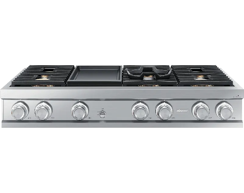 Dacor DTT48M976HS 48" Rangetop, Silver Stainless Steel, High Altitude Natural Gas Gas natural gas range with griddle