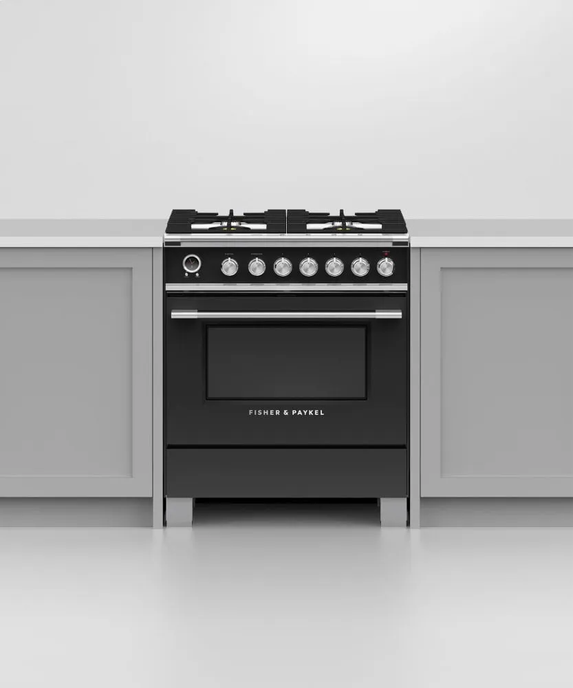 Fisher & Paykel OR30SCG6B1 Dual Fuel Range, 30", 4 Burners, Self-Cleaning