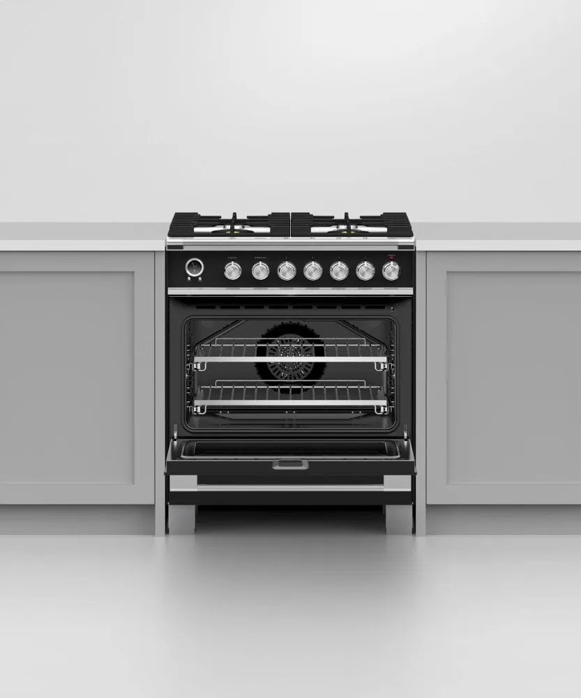 Fisher & Paykel OR30SCG6B1 Dual Fuel Range, 30", 4 Burners, Self-Cleaning