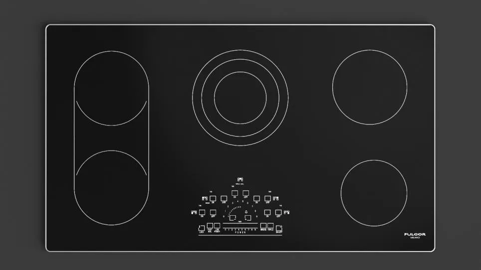 Fulgor Milano F6RT36S2 36" Radiant Cooktop With Brushed Aluminum Trim - Black Glass Cooktops 5 burner cooktops sale