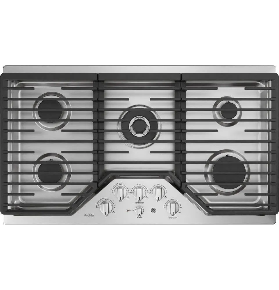 Ge Appliances PGP9036SLSS Ge Profile&#8482; 36" Built-In Tri-Ring Gas Cooktop With 5 Burners And Included Extra-Large Integrated Griddle Cooktops 30 inch cooktop online