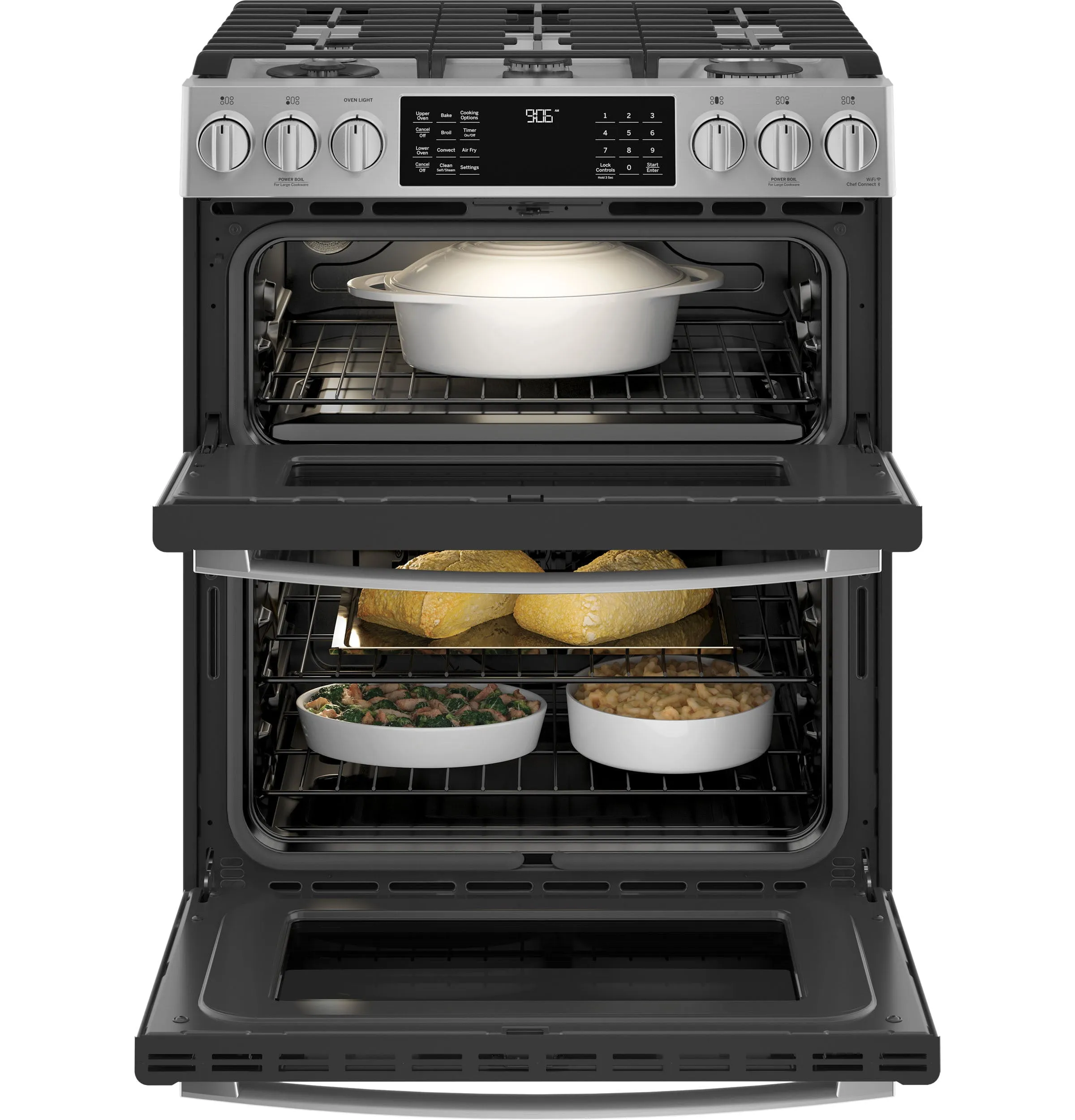 Ge Appliances PGS960YPFS Ge Profile&#8482; 30" Smart Slide-In Front-Control Gas Double Oven Convection Fingerprint Resistant Range