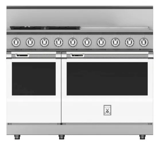 Hestan KRD484GDLPWH 48" 4-Burner Dual Fuel Range With 24" Griddle - Liquid Propane - White / Froth Professional Ranges commercial oven for home kitchen