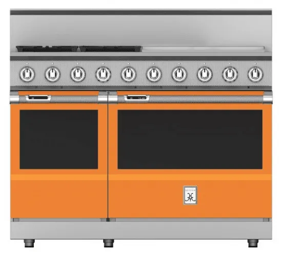 Hestan KRD484GDNGOR 48" 4-Burner Dual Fuel Range With 24" Griddle - Natural Gas - Orange / Citra Professional Ranges commercial oven for home kitchen