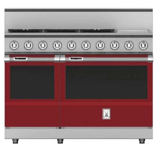 Hestan KRD485GDLPBG 48" 5-Burner Dual Fuel Range With 12" Griddle - Liquid Propane - Burgundy / Tin Roof Professional Ranges commercial oven for home kitchen