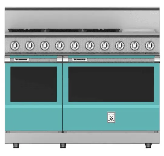 Hestan KRD485GDLPTQ 48" 5-Burner Dual Fuel Range With 12" Griddle - Liquid Propane - Turquoise / Bora Bora Professional Ranges commercial oven for home kitchen