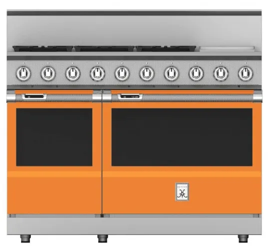 Hestan KRD485GDNGOR 48" 5-Burner Dual Fuel Range With 12" Griddle - Natural Gas - Orange / Citra Professional Ranges commercial oven for home kitchen