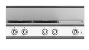 Hestan KRT364GDLPWH 36" 4-Burner Rangetop With 12" Griddle - Liquid Propane - White / Froth Gas natural gas range with griddle