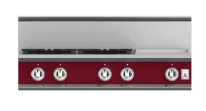 Hestan KRT364GDNGBG 36" 4-Burner Rangetop With 12" Griddle - Natural Gas - Burgundy / Tin Roof Gas natural gas range with griddle