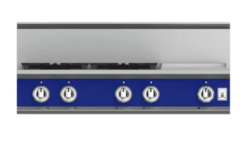 Hestan KRT364GDNGBU 36" 4-Burner Rangetop With 12" Griddle - Natural Gas - Blue / Prince Cooktops 5 burner cooktops sale