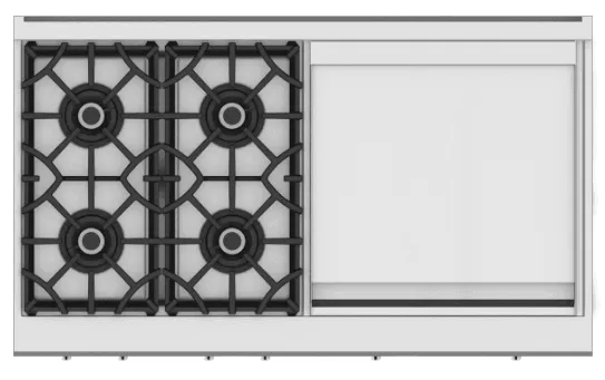 Hestan KRT484GDLPWH 48" 4-Burner Rangetop With 24" Griddle - Liquid Propane - White / Stealth