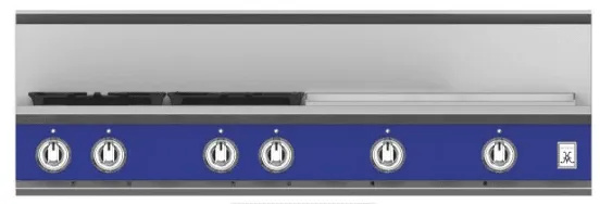 Hestan KRT484GDNGBU 48" 4-Burner Rangetop With 24" Griddle - Natural Gas - Blue / Prince Cooktops 5 burner cooktops sale