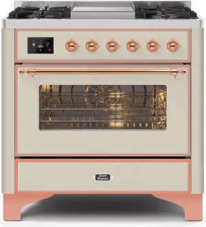 Ilve UM09FDNS3AWP Majestic Ii 36 Inch Dual Fuel Natural Gas Freestanding Range In Antique White With Copper Trim Freestanding Ranges freestanding dual fuel range 30 inch