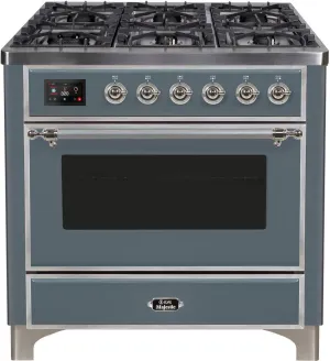 Ilve UM09FDNS3BGCLP Majestic Ii 36 Inch Dual Fuel Liquid Propane Freestanding Range In Blue Grey With Chrome Trim Freestanding Ranges freestanding dual fuel range 30 inch