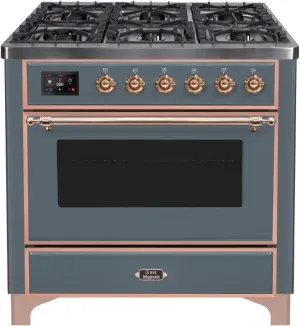 Ilve UM09FDNS3BGPLP Majestic Ii 36 Inch Dual Fuel Liquid Propane Freestanding Range In Blue Grey With Copper Trim Freestanding Ranges freestanding dual fuel range 30 inch