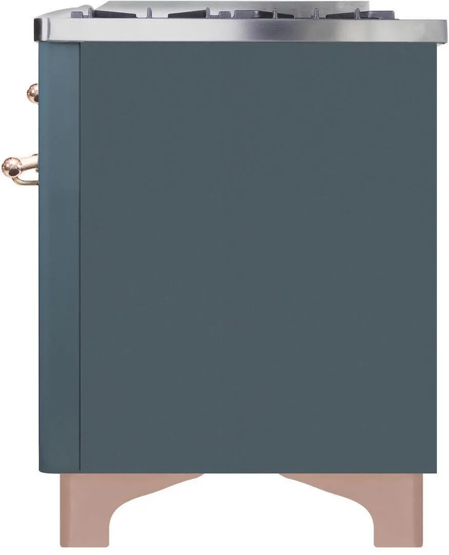 Ilve UM09FDNS3BGPLP Majestic Ii 36 Inch Dual Fuel Liquid Propane Freestanding Range In Blue Grey With Copper Trim