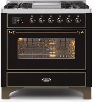 Ilve UM09FDNS3BKBLP Majestic Ii 36 Inch Dual Fuel Liquid Propane Freestanding Range In Glossy Black With Bronze Trim Freestanding Ranges freestanding dual fuel range 30 inch